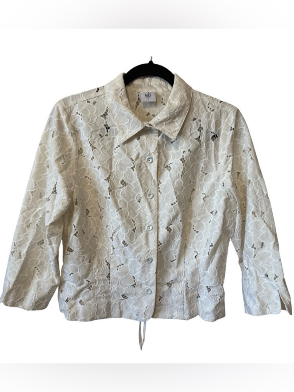 CAbi Ivory Floral Lace Button-Up Jacket
